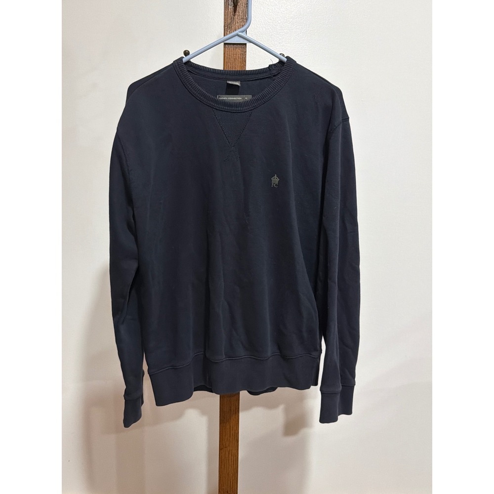 French Connection Mens Navy Blue Crewneck Sweatshirt Embroidered Logo M British